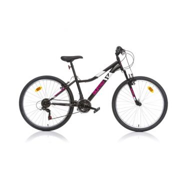 Bicicleta, Dino Bikes, Mountain Bike, Ring Black, Cu 6 viteze si suspensie, 26 inch, Pana la 160 cm