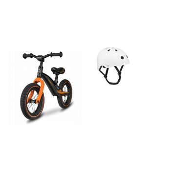 Bicicleta fara pedale, Lionelo, Bart Air, Usoara, Cu roti gonflabile, Cu cadru din magneziu, Cu ghidon si sa reglabile, Greutate 3.8 Kg, 12 inch, Negru + Casca pentru copii, Reglabila 50-56 cm, Alb
