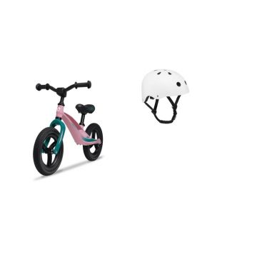 Bicicleta fara pedale, Lionelo, Bart Tour, Usoara, Cu cadru din magneziu, 3.3 Kg, 12 inch, Bubblegum + Casca pentru copii, Reglabila 50-56 cm, Alb