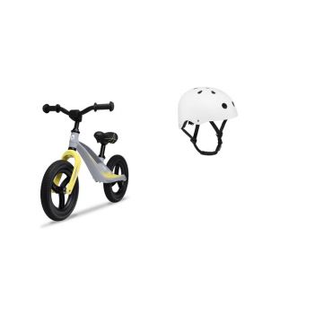 Bicicleta fara pedale, Lionelo, Bart Tour, Usoara, Cu cadru din magneziu, 3.3 Kg, 12 inch, Gri + Casca pentru copii, Reglabila 50-56 cm, Alb
