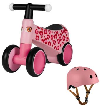 Bicicleta fara pedale, Lionelo, Sammy, Cu 4 roti, Din spuma EVA, Stabila, Manere moi, antiderapante, 12- 36 luni, Greutate maxima suportata 25 kg + Casca pentru copii, Reglabila 50-56 cm, Roz