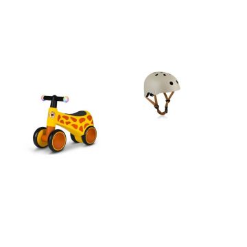 Bicicleta fara pedale, Lionelo, Sammy, Cu 4 roti, Din spuma EVA, Stabila, Manere moi, antiderapante, 12- 36 luni, Greutate maxima suportata 25 kg, Galben + Casca pentru copii, Reglabila 50-56 cm, Bej