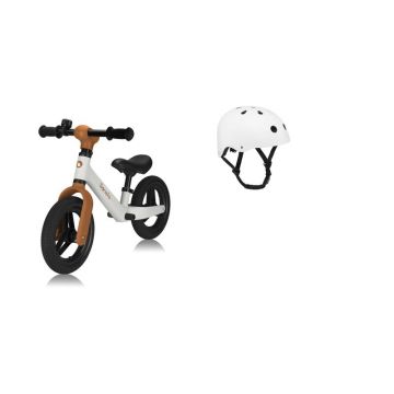 Bicicleta fara pedale, Lionelo, Toni, Cu ghidon si sa reglabile, Ultra usoara, 2.8 Kg, 18 luni+, Sustine 30 kg, Bej + Casca pentru copii, Reglabila 50-56 cm, Alb