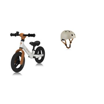 Bicicleta fara pedale, Lionelo, Toni, Cu ghidon si sa reglabile, Ultra usoara, 2.8 Kg, 18 luni+, Sustine 30 kg, Bej + Casca pentru copii, Reglabila 50-56 cm, Bej