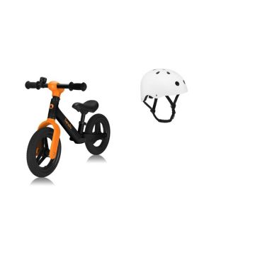 Bicicleta fara pedale, Lionelo, Toni, Cu ghidon si sa reglabile, Ultra usoara, 2.8 Kg, 18 luni+, Sustine 30 kg, Portocaliu + Casca pentru copii, Reglabila 50-56 cm, Alb