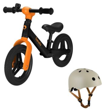 Bicicleta fara pedale, Lionelo, Toni, Cu ghidon si sa reglabile, Ultra usoara, 2.8 Kg, 18 luni+, Sustine 30 kg, Portocaliu + Casca pentru copii, Reglabila 50-56 cm, Bej
