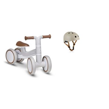 Bicicleta fara pedale, Lionelo, Villy, Cu 4 roti, Din spuma EVA si TPR, Stabila, Manere moi, antiderapante, 12- 36 luni, Sustine pana la 30 kg + Casca pentru copii, Reglabila 50-56 cm, Bej