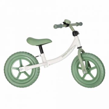 Bicicleta fara pedale pentru copii Trike Fix Balance green, cadru otel, cu sonerie, saua ergonomica, sezutul si ghidonul reglabile, roti din spuma EVA, sarcina maxima 30 kg