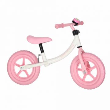 Bicicleta fara pedale pentru copii Trike Fix Balance pink, cadru otel, cu sonerie, saua ergonomica, sezutul si ghidonul reglabile, roti din spuma EVA, sarcina maxima 30 kg