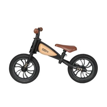 Bicicleta fara pedale QPlay Feduro Bej Balance bike, roti 12 inch gonflabile, sa ajustabila din piele ecologica, varsta 3-6 ani