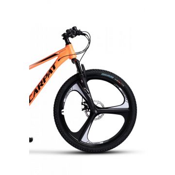 Bicicleta MTB Carpat Evolution C26313M PortocaliuNegru 26 inch, cadru din aluminiu, frana mecanica pe disc, suspensie pe arc