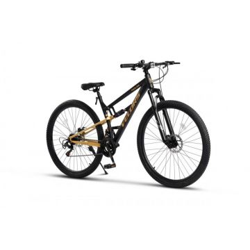 Bicicleta MTB-Full Suspension Velors Trail 2.7 V27271D NegruGalben 27.5 inch, echipare Shimano, 21 viteze, manete secventiale, frane disc mecanice