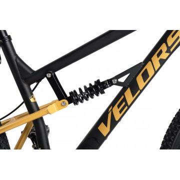 Bicicleta MTB-Full Suspension Velors Trail V24271D NegruGalben 24 inch, echipare Shimano, 21 viteze, manete secventiale, frane disc mecanice