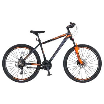 Bicicleta MTB Umit Mirage, 21 viteze, culoare negru portocaliu, roata 29  , cadru din aluminiu 18  , V-brake