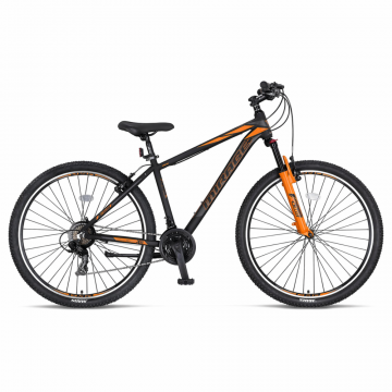 Bicicleta MTB Umit Mirage, 21 viteze, culoare negru portocaliu, roata 29  , cadru din aluminiu 18  , V-brake