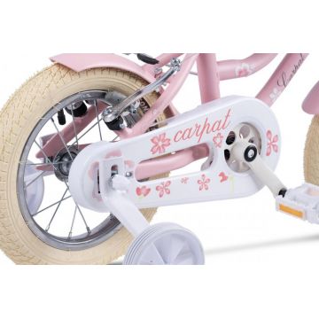 Bicicleta pentru copii 2-4 ani Carpat C12178A Roz 12 inch cu roti ajutatoare si cosulet