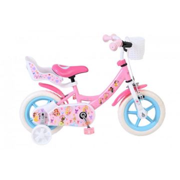 Bicicleta pentru copii EL Disney Princess 12 inch, frana de mana, roti cauciuc EVA, scaun si ghidon reglabil, suport pentru papusi, cosulet pe ghidon