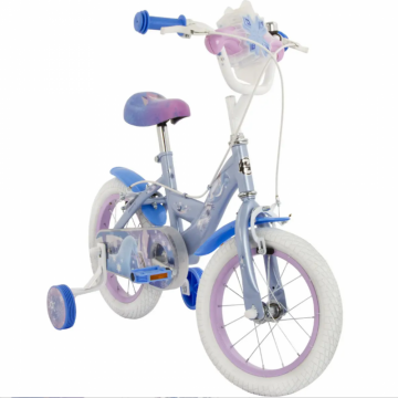 Bicicleta pentru copii Huffy Frozen, 14 inch, cu roti ajutatoare, claxon, varsta 4-6 ani, scaun si ghidon reglabile pe inaltime, anvelope cu profil gros