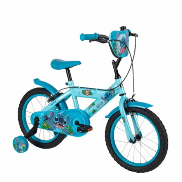 Bicicleta pentru copii Huffy Stitch, 14 inch, cu roti ajutatoare, claxon, varsta 4-6 ani, scaun si ghidon reglabile pe inaltime, anvelope cu profil gros