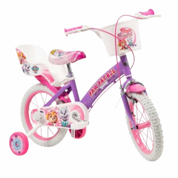 Bicicleta pentru copii Toimsa Paw Patrol Girl 14 inch, inaltime utilizator 105-117 cm, roti ajutatoare, cos frontal, scaunel pentru papusa