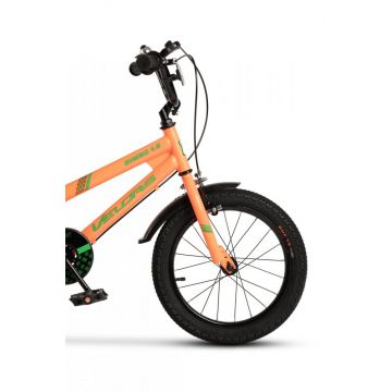Bicicleta pentru copii Velors V1807B PortocaliuVerde, 18 inch, cu roti ajutatoare