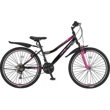 Bicicleta Umit Faster Lady, frana V-Brake, 21 viteze, culoare negru roz, roata 26  , cadru otel