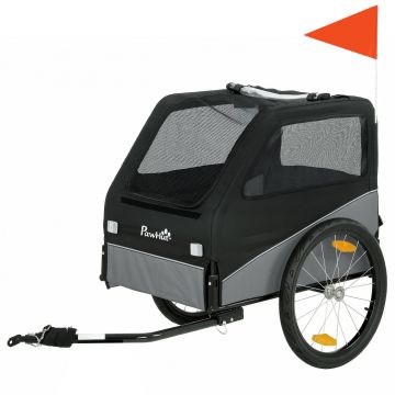 PawHut Remorcă bicicletă pentru câini cu roţi de 50,8 cm, prindere universală, reflectoare, steag, lesă, 139x72x88cm, gri şi negru | Aosom Romania