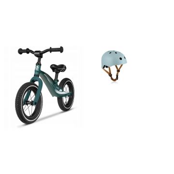 Set Bicicleta Fara Pedale Lionelo Bart Air 12 inch Verde + Casca Reglabila Albastra