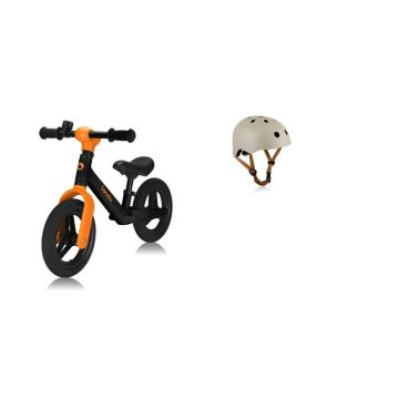 Set Bicicleta fara pedale Lionelo Toni Portocalie si Casca Reglabila Bej pentru copii